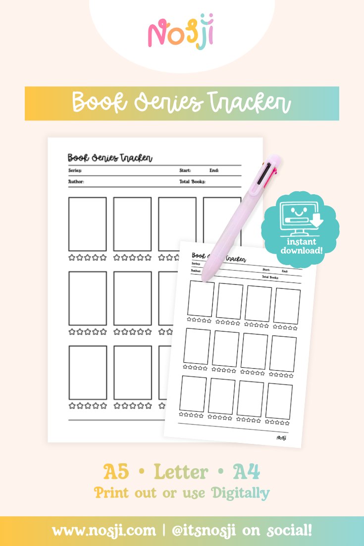 Book series tracker with boxes for individual books and star ratings to track reading progress