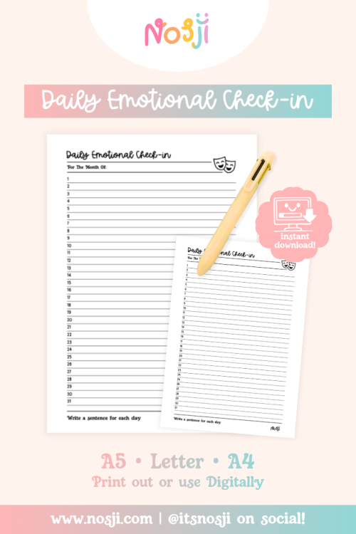 Nosji-Daily Emotional Check-in-Bullet Journal Daily emotional check-in tracker with numbered lines for writing daily mood sentences throughout the month