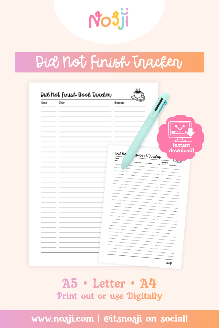 Did not finish book tracker with date, title, and reason columns for abandoned books