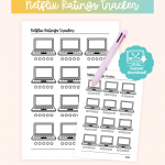 Netflix ratings tracker with laptop screens to write show titles and star ratings