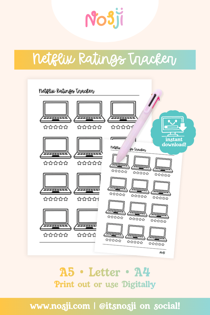 Netflix ratings tracker with laptop screens to write show titles and star ratings