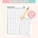 Nutrition tracker with daily grid for logging calories, carbs, sugar, protein, fiber, fats, and sodium