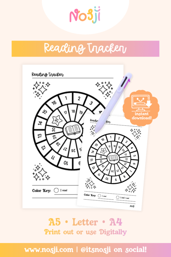 Nosji-Reading Tracker-Bullet Journal Daily reading tracker with spiral design numbered 1-30 to color in each day you read