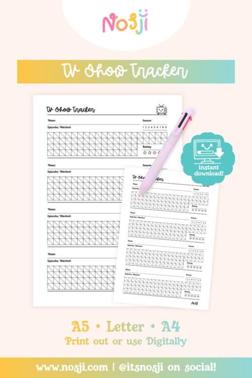 Nosji-TV Show Tracker-Bullet Journal TV show tracker with episode grids, season numbers, and star ratings to track binge-watching progress