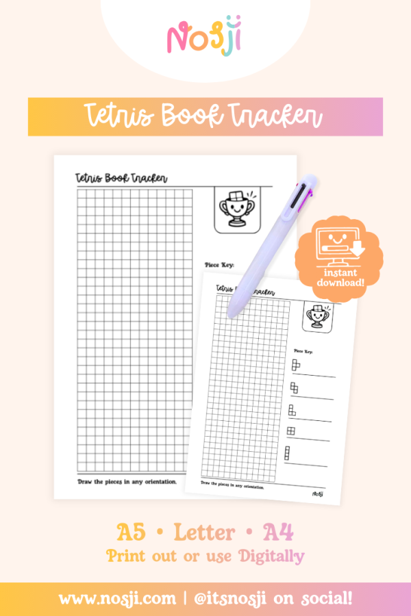 Nosji - Tetris Book Tracker - Journal Page Tetris book tracker with grid to draw Tetris pieces for each book read with color-coded key