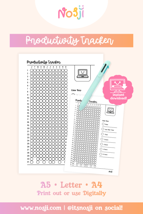 Productivity Bubble Tracker - Listing Image Productivity bubble tracker printable with circular daily markers, month-labeled columns, and a productivity key on the side.