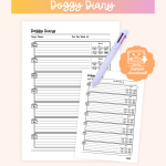 Doggy diary with weekly sections for daily notes and mood tracking icons for each day