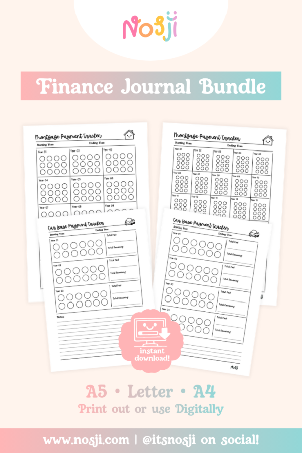 Finance Journal Bundle Finance journal bundle with mortgage and car lease payment tracking pages for long-term financial goals