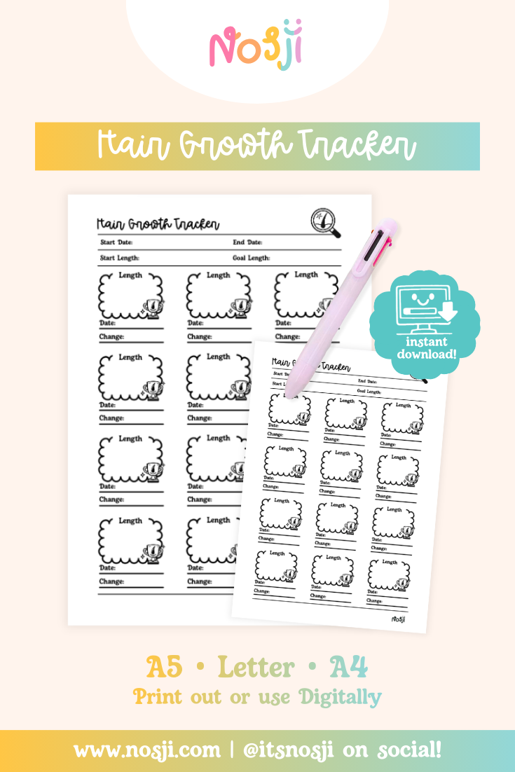 Hair growth tracker with mirror-shaped sections to record date, length, and changes throughout hair journey