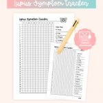Lupus symptom tracker with yearly grid and comprehensive color-coded key for tracking 16 different symptoms