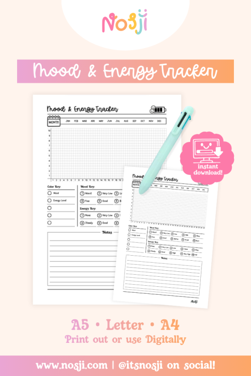 Nosji - Bullet Journal Pages - Mood & Energy Tracker Mood and energy tracker with yearly graph grid and separate color-coded keys for tracking daily levels