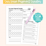 4-year car lease payment tracker with monthly circles and total paid/remaining tracking for each year