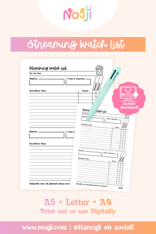 Streaming Watchlist Planner Printable Journal Page • Planner Insert
