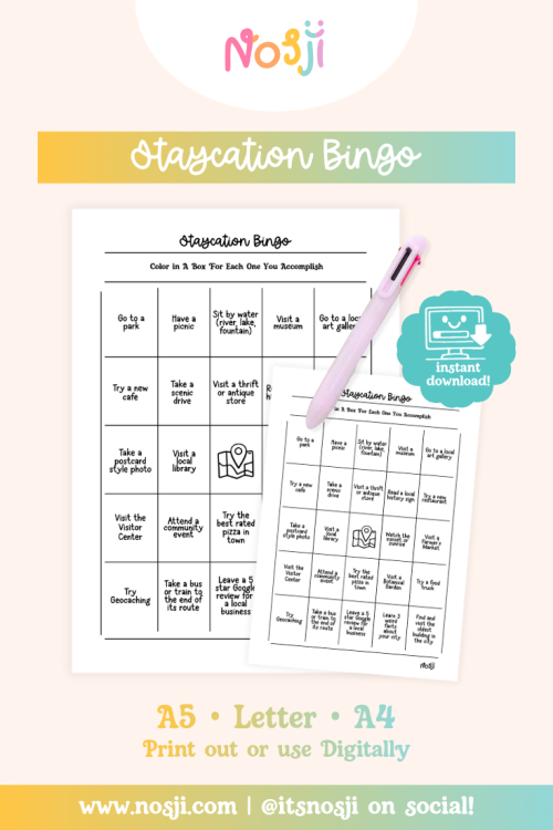 Staycation Bingo - Listing Image Staycation bingo printable with a 5x5 grid of local activity prompts and a free space in the center.