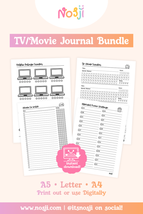 TV:Movie Journal Bundle TV and movie journal bundle with show tracking, ratings, watchlist, and challenge pages for entertainment enthusiasts
